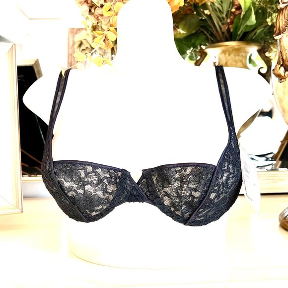 Vintage 80's Christian Dior Lace Bra with Dior Logo Monogram In Black 36B NWT - Picture 4 of 14